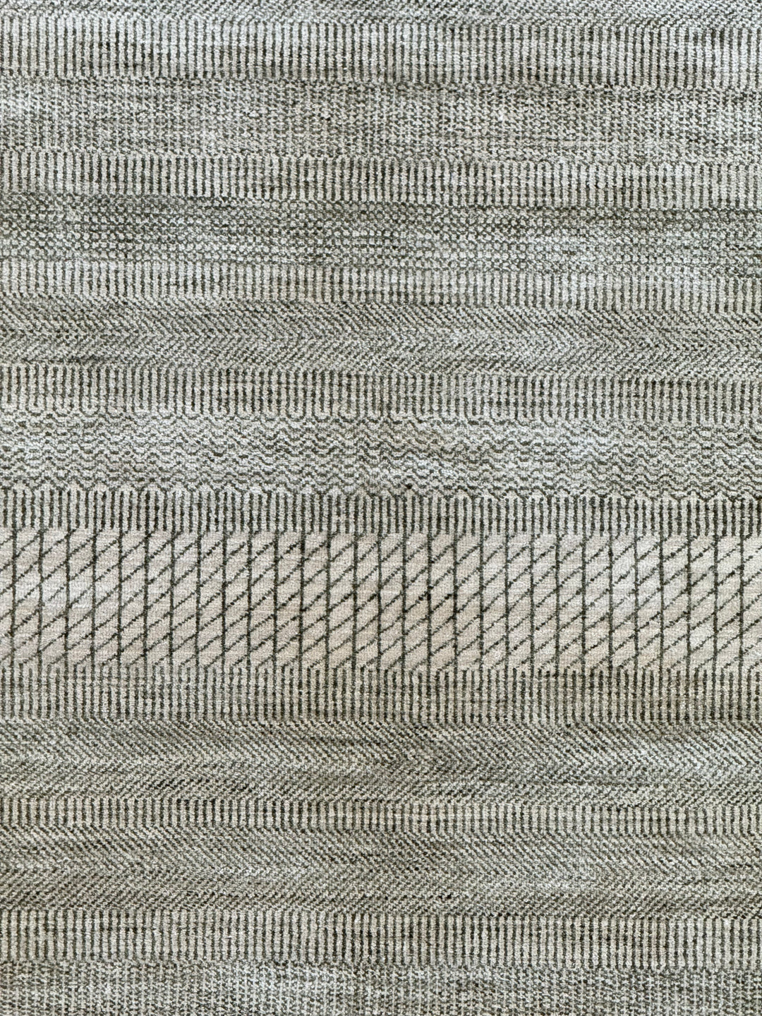 Avelin - Ivory, Taupe &amp; Grey Geometric Striped Modern Rug – 6’2” x 9’3”