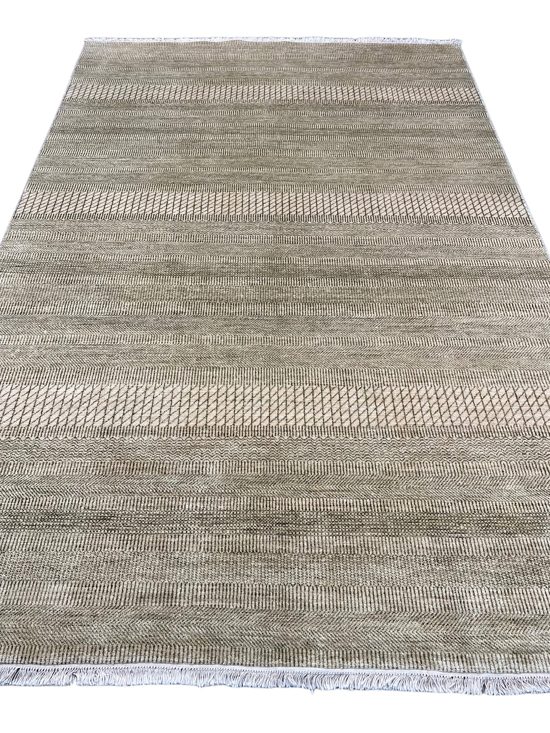 Avelin - Ivory, Taupe &amp; Grey Geometric Striped Modern Rug – 6’2” x 9’3”