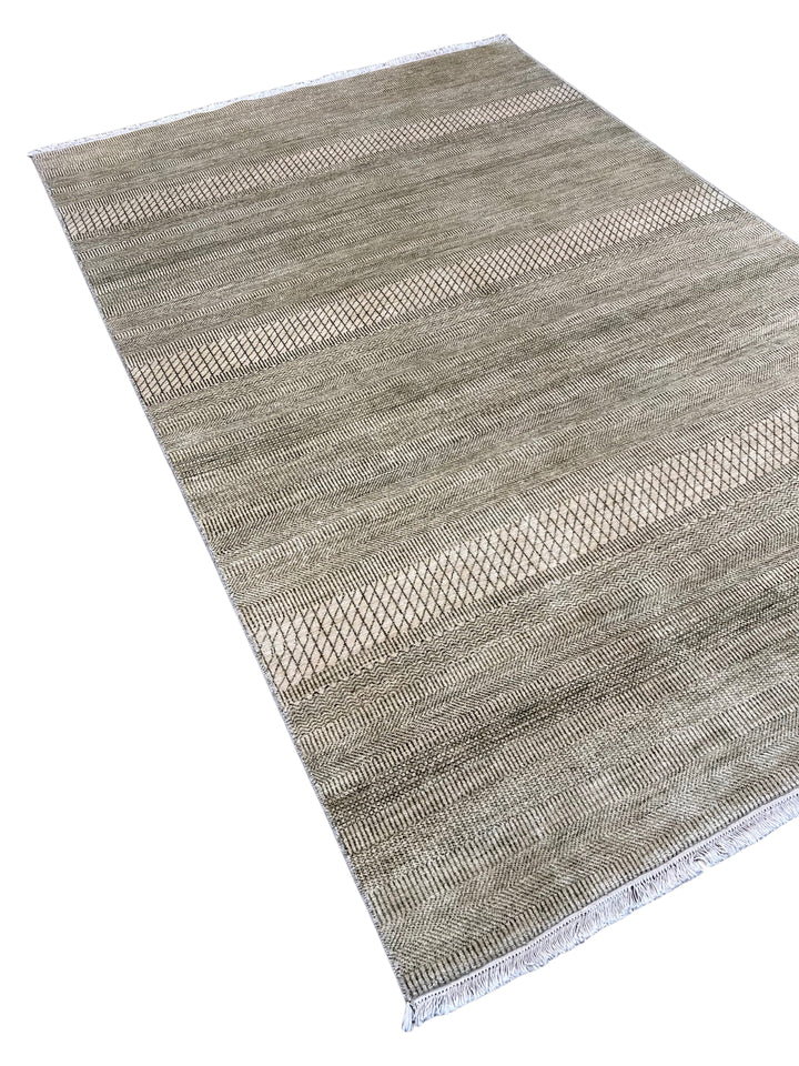 Avelin - Ivory, Taupe &amp; Grey Geometric Striped Modern Rug – 6’2” x 9’3”