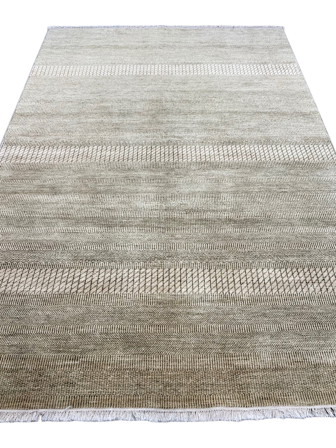 Avelin - Ivory, Taupe &amp; Grey Geometric Striped Modern Rug – 6’2” x 9’3”