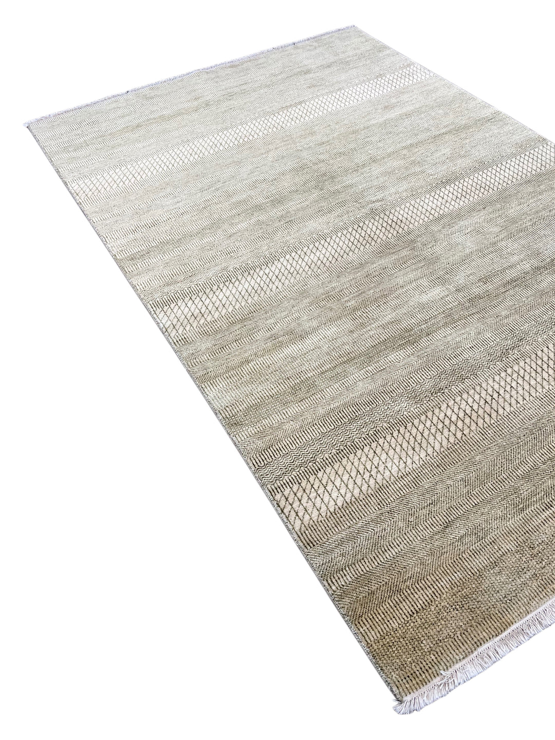 Avelin - Ivory, Taupe &amp; Grey Geometric Striped Modern Rug – 6’2” x 9’3”