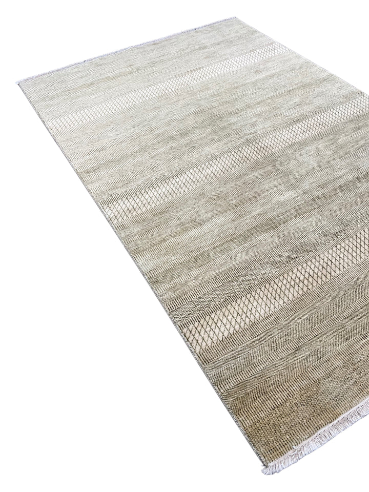 Avelin - Ivory, Taupe &amp; Grey Geometric Striped Modern Rug – 6’2” x 9’3”