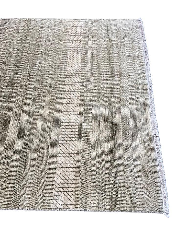 Avelin - Ivory, Taupe &amp; Grey Geometric Striped Modern Rug – 6’2” x 9’3”