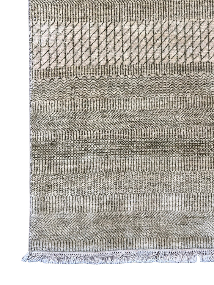 Avelin - Ivory, Taupe &amp; Grey Geometric Striped Modern Rug – 6’2” x 9’3”