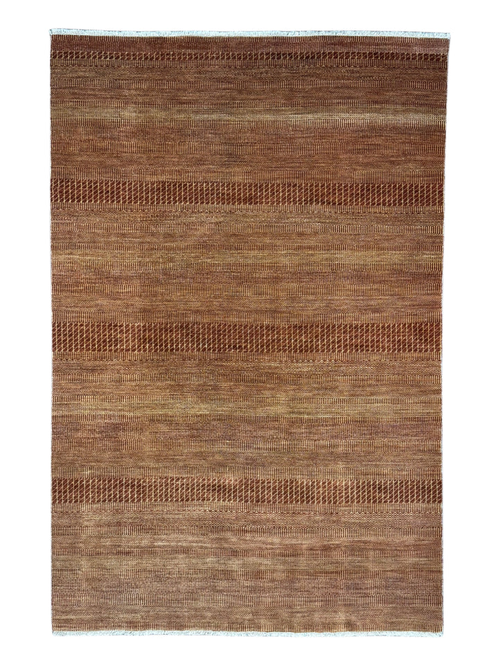 Solterra - Terracotta, Rust &amp; Copper Geometric Striped Modern Rug  – 6’0” x 9’1”