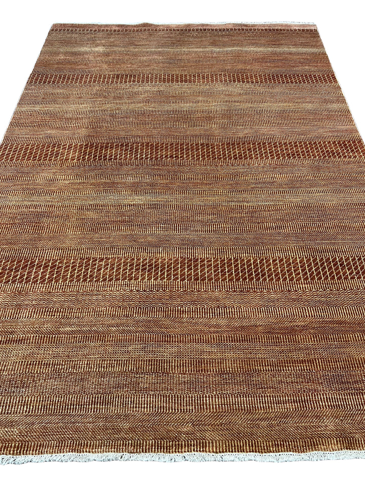 Solterra - Terracotta, Rust &amp; Copper Geometric Striped Modern Rug  – 6’0” x 9’1”