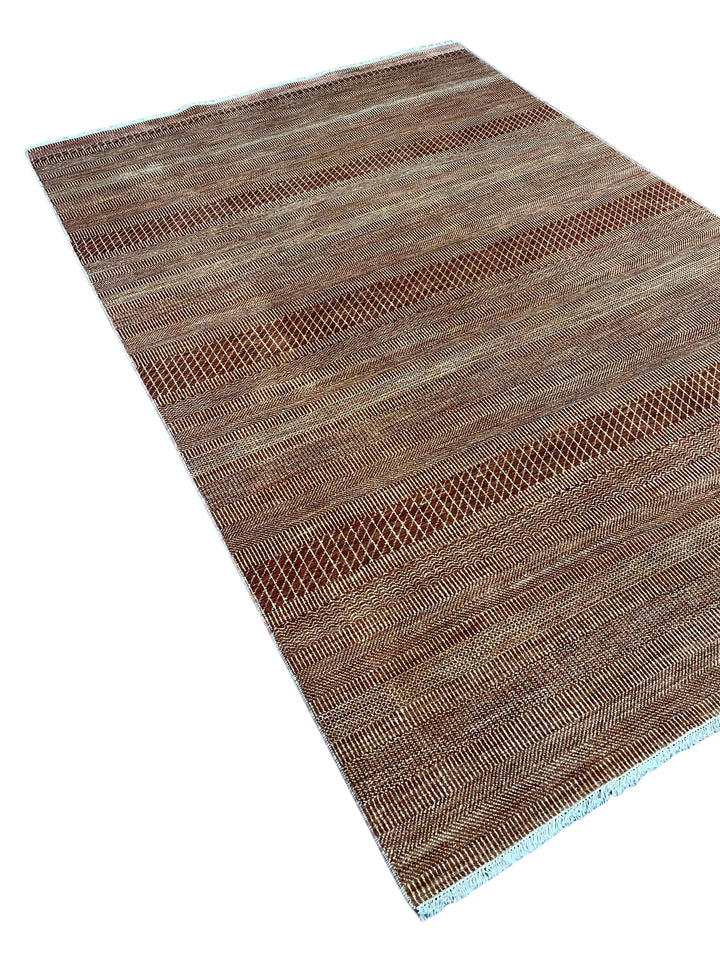 Solterra - Terracotta, Rust &amp; Copper Geometric Striped Modern Rug  – 6’0” x 9’1”