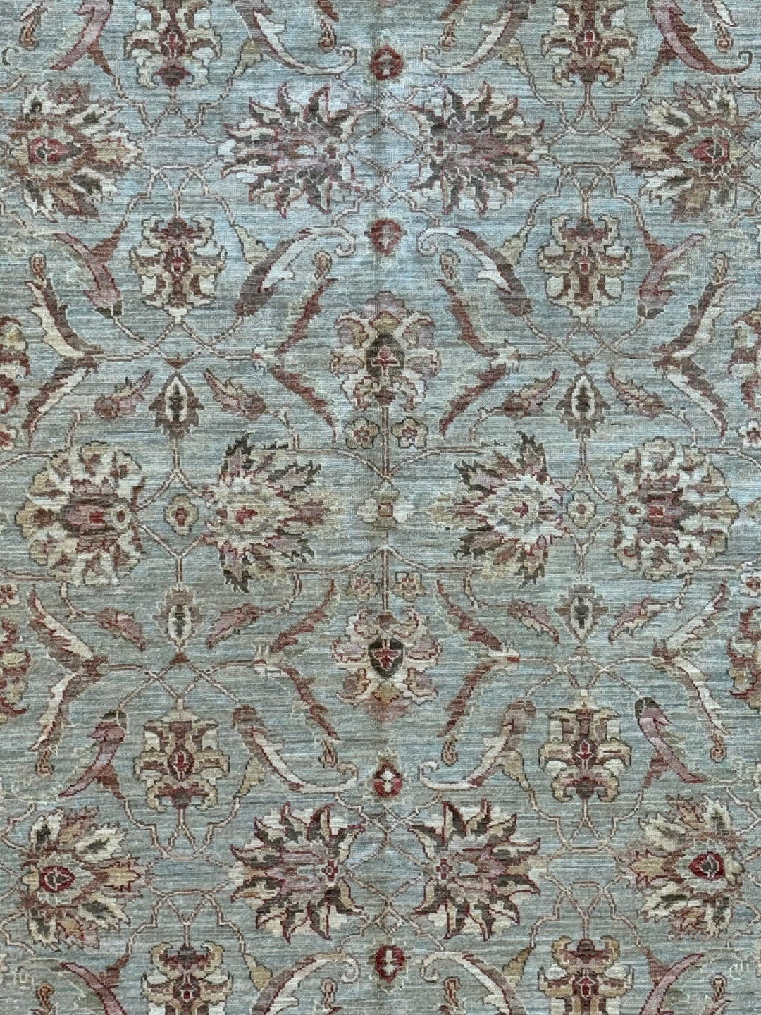 Celestine - Light Blue, Ivory &amp; Muted Burgundy Floral Oushak Style Rug – 5’11” x 8’7”