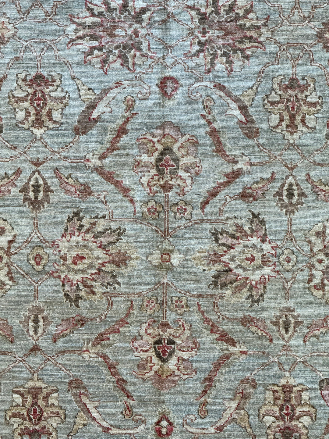 Celestine - Light Blue, Ivory &amp; Muted Burgundy Floral Oushak Style Rug – 5’11” x 8’7”