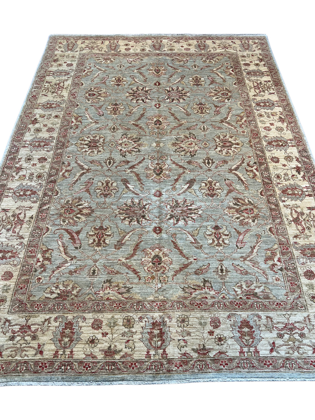 Celestine - Light Blue, Ivory &amp; Muted Burgundy Floral Oushak Style Rug – 5’11” x 8’7”