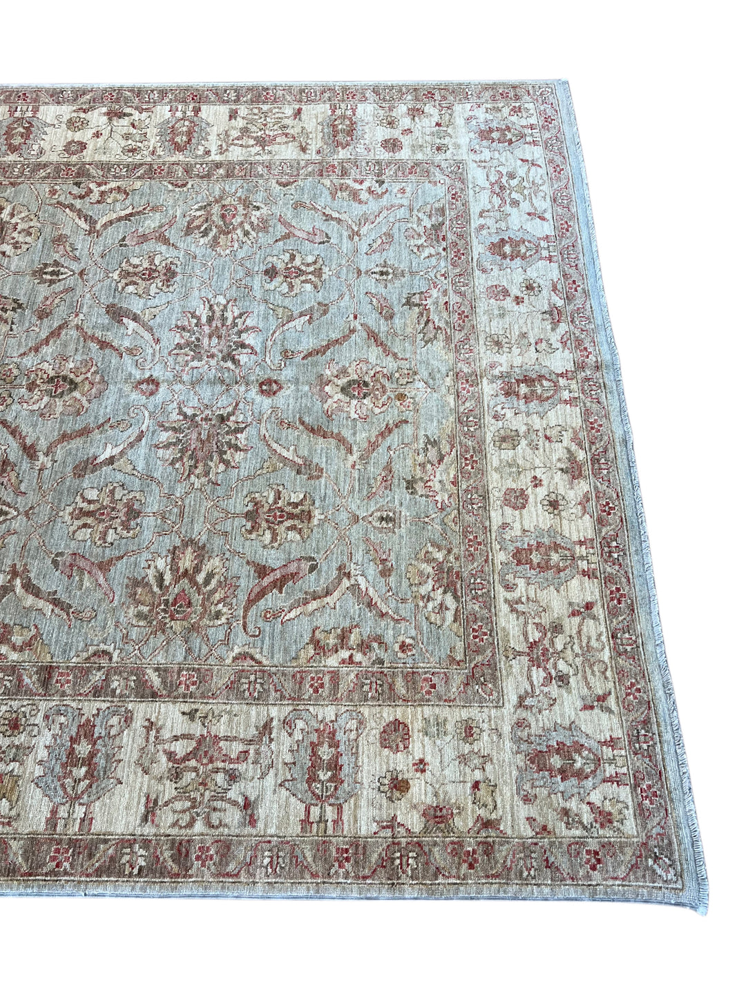 Celestine - Light Blue, Ivory &amp; Muted Burgundy Floral Oushak Style Rug – 5’11” x 8’7”