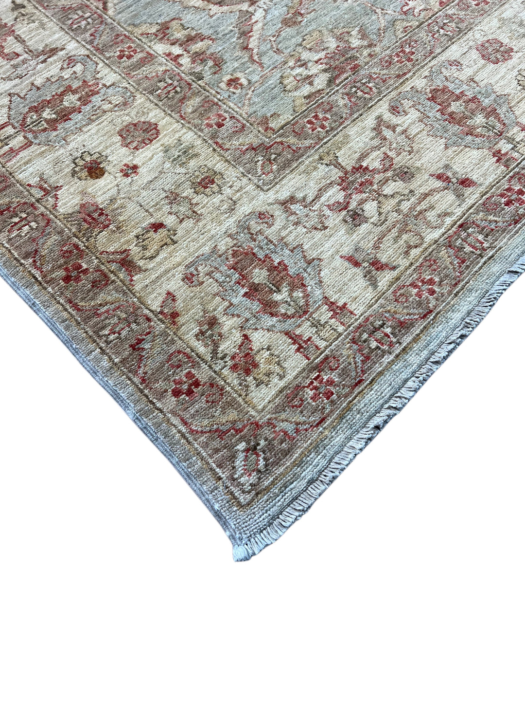 Celestine - Light Blue, Ivory &amp; Muted Burgundy Floral Oushak Style Rug – 5’11” x 8’7”