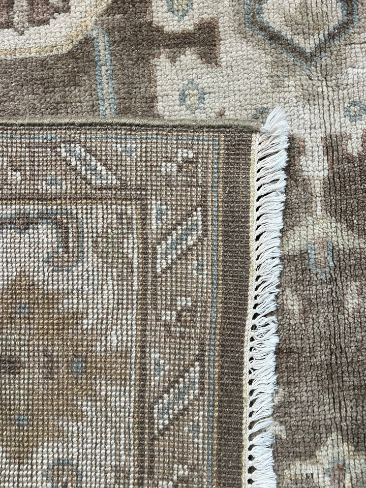 Ashbourne - Chocolate Brown, Ivory &amp; Soft Blue Oushak Rug – 6’2” x 8’11”