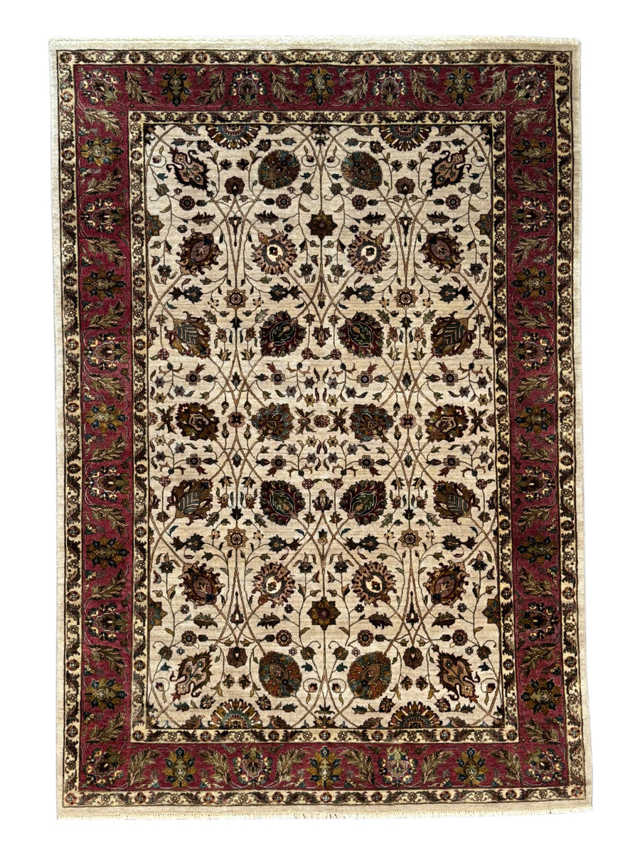 Burgundy Royal Garden – Ivory & Burgundy Traditional Floral Rug – 6’0” x 8’8”