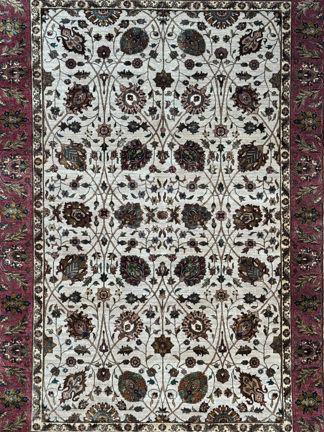 Burgundy Royal Garden – Ivory &amp; Burgundy Traditional Floral Rug – 6’0” x 8’8”