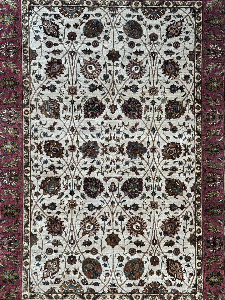Burgundy Royal Garden – Ivory &amp; Burgundy Traditional Floral Rug – 6’0” x 8’8”