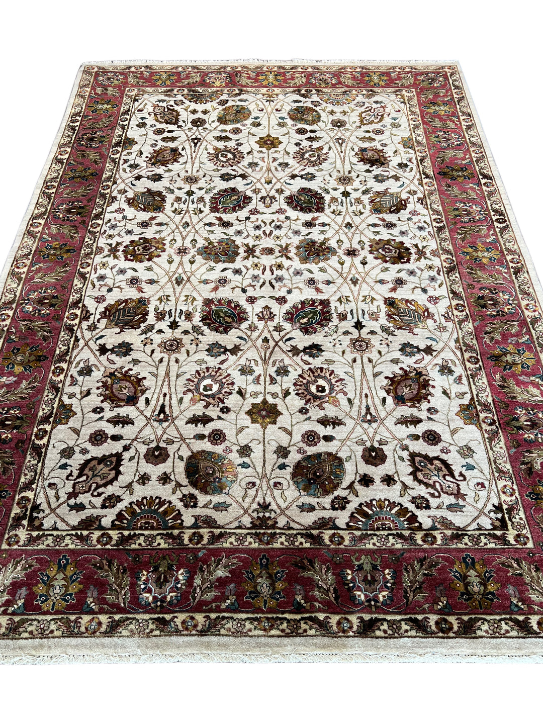 Burgundy Royal Garden – Ivory &amp; Burgundy Traditional Floral Rug – 6’0” x 8’8”