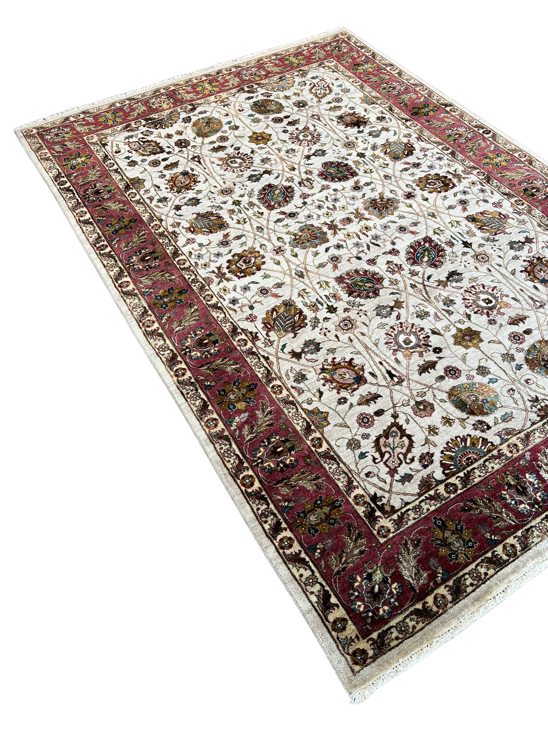 Burgundy Royal Garden – Ivory &amp; Burgundy Traditional Floral Rug – 6’0” x 8’8”