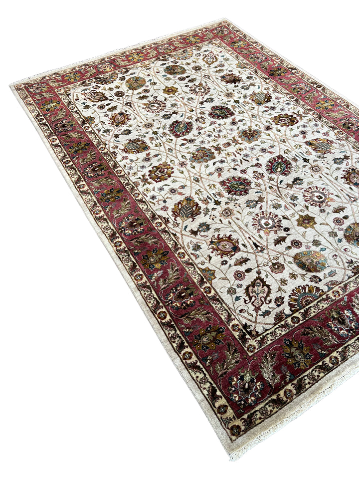 Burgundy Royal Garden – Ivory &amp; Burgundy Traditional Floral Rug – 6’0” x 8’8”