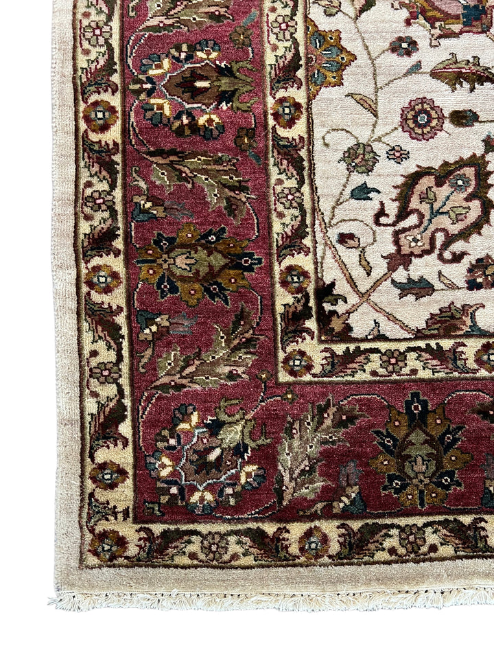 Burgundy Royal Garden – Ivory &amp; Burgundy Traditional Floral Rug – 6’0” x 8’8”