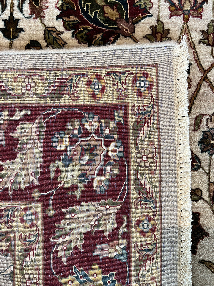 Burgundy Royal Garden – Ivory &amp; Burgundy Traditional Floral Rug – 6’0” x 8’8”