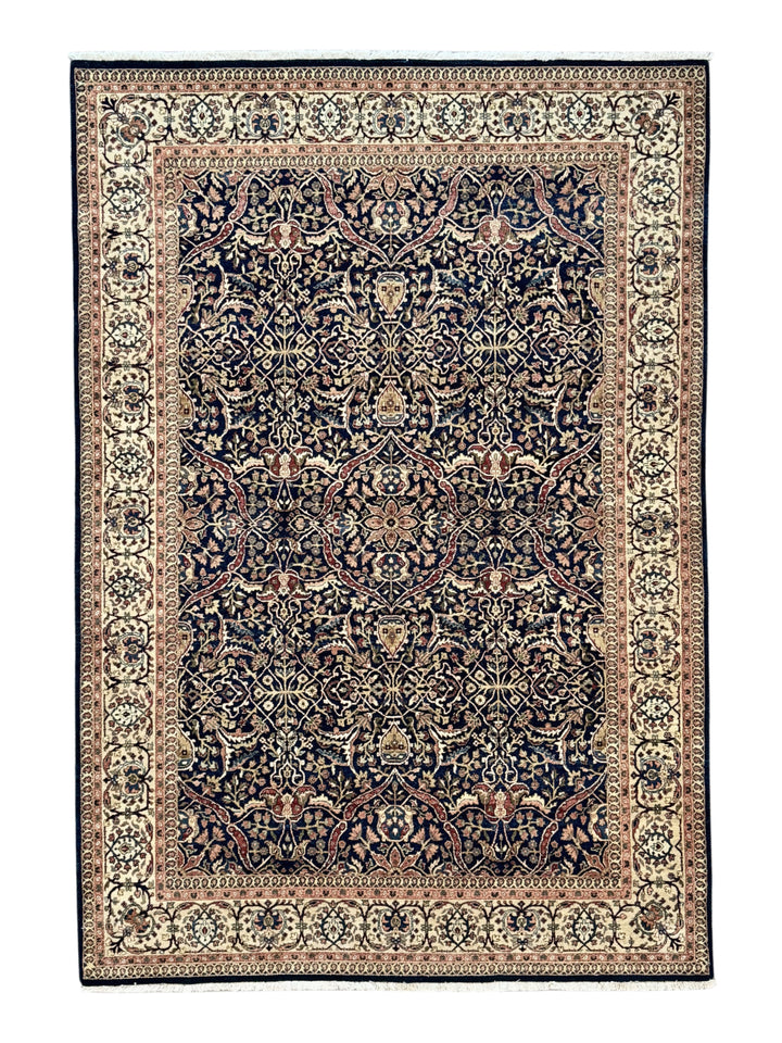Midnight Royal Heritage – Navy Blue &amp; Ivory Traditional Floral Rug – 6’1” x 8’10”