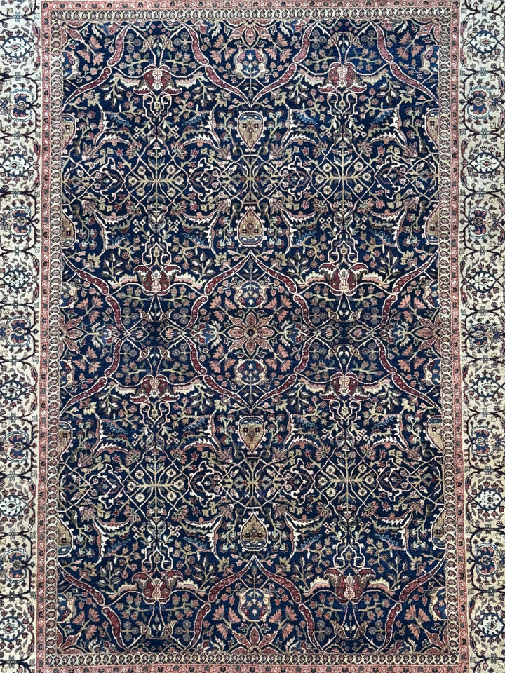 Midnight Royal Heritage – Navy Blue &amp; Ivory Traditional Floral Rug – 6’1” x 8’10”