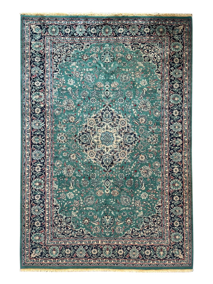 Emerald Imperial Garden – Teal Green &amp; Navy Blue Traditional Medallion Rug – 6’1” x 9’0”