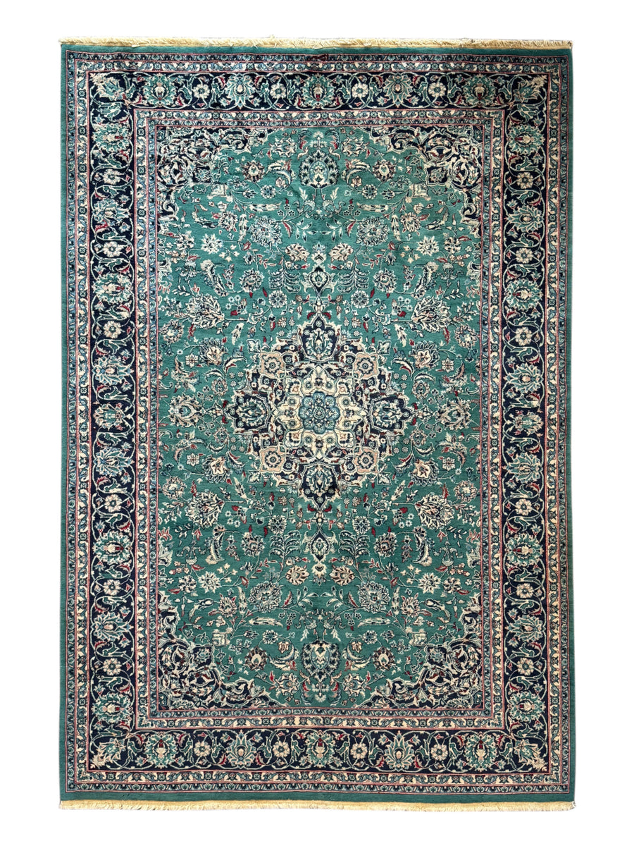 Emerald Imperial Garden – Teal Green & Navy Blue Traditional Medallion Rug – 6’1” x 9’0”