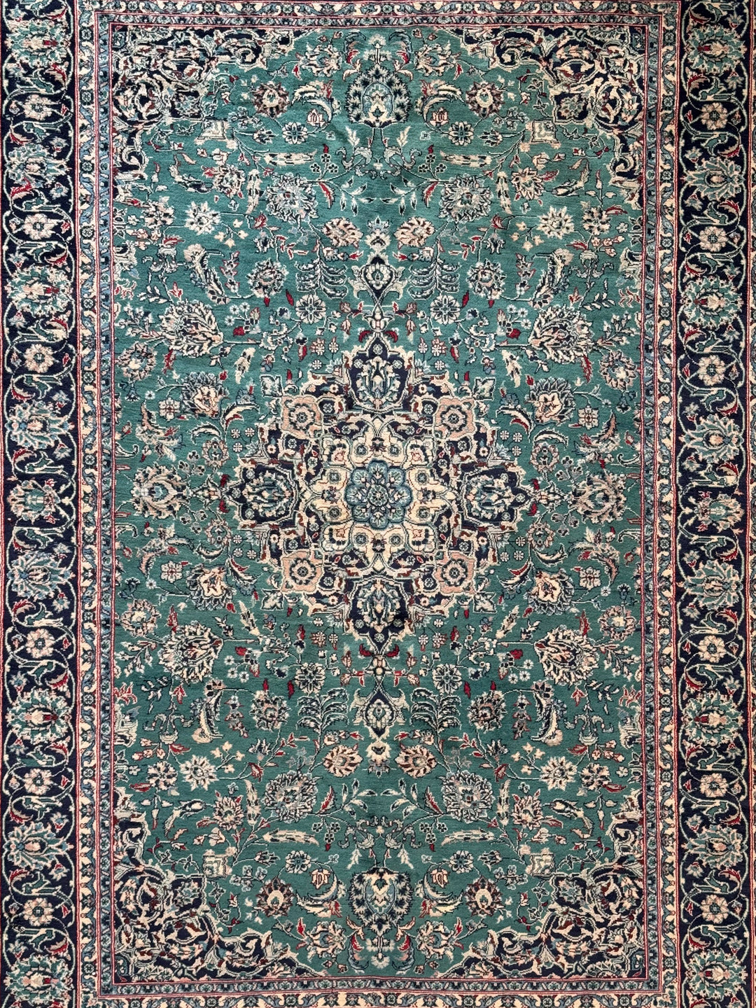 Emerald Imperial Garden – Teal Green &amp; Navy Blue Traditional Medallion Rug – 6’1” x 9’0”