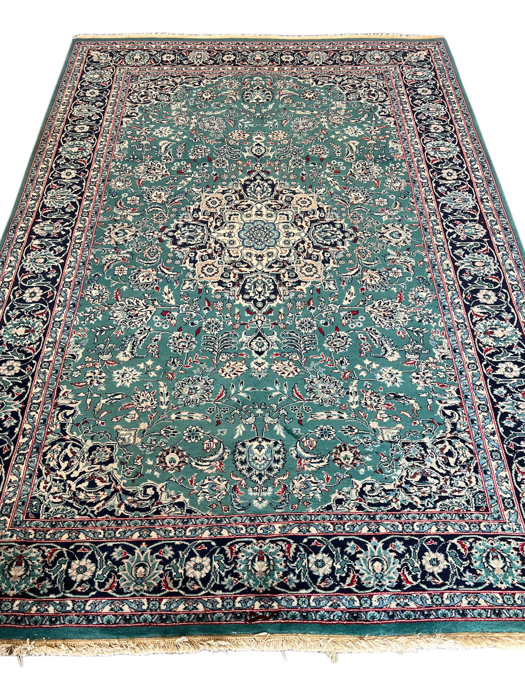 Emerald Imperial Garden – Teal Green &amp; Navy Blue Traditional Medallion Rug – 6’1” x 9’0”