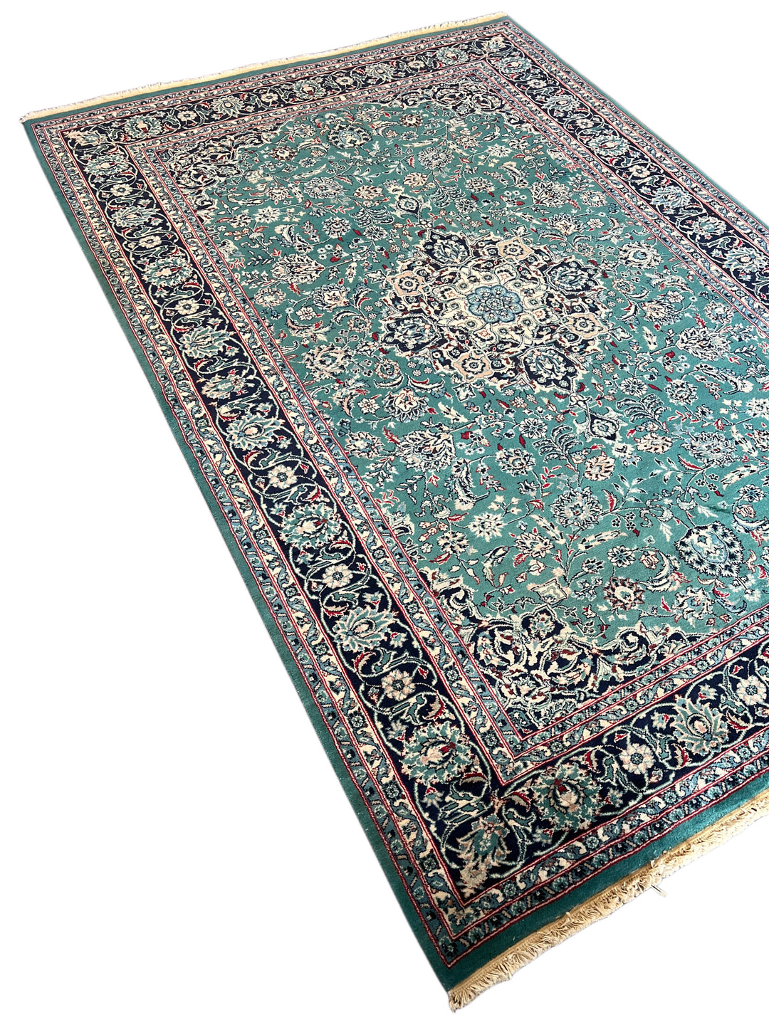 Emerald Imperial Garden – Teal Green &amp; Navy Blue Traditional Medallion Rug – 6’1” x 9’0”