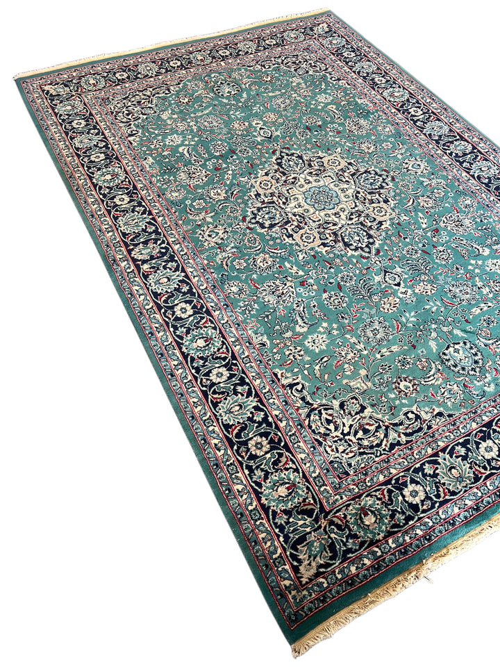 Emerald Imperial Garden – Teal Green &amp; Navy Blue Traditional Medallion Rug – 6’1” x 9’0”