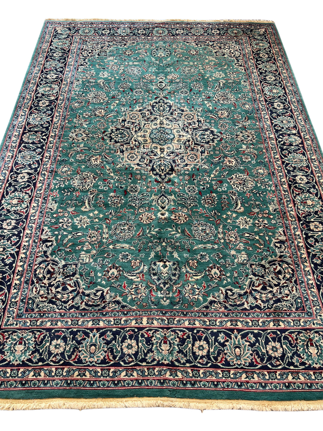 Emerald Imperial Garden – Teal Green &amp; Navy Blue Traditional Medallion Rug – 6’1” x 9’0”