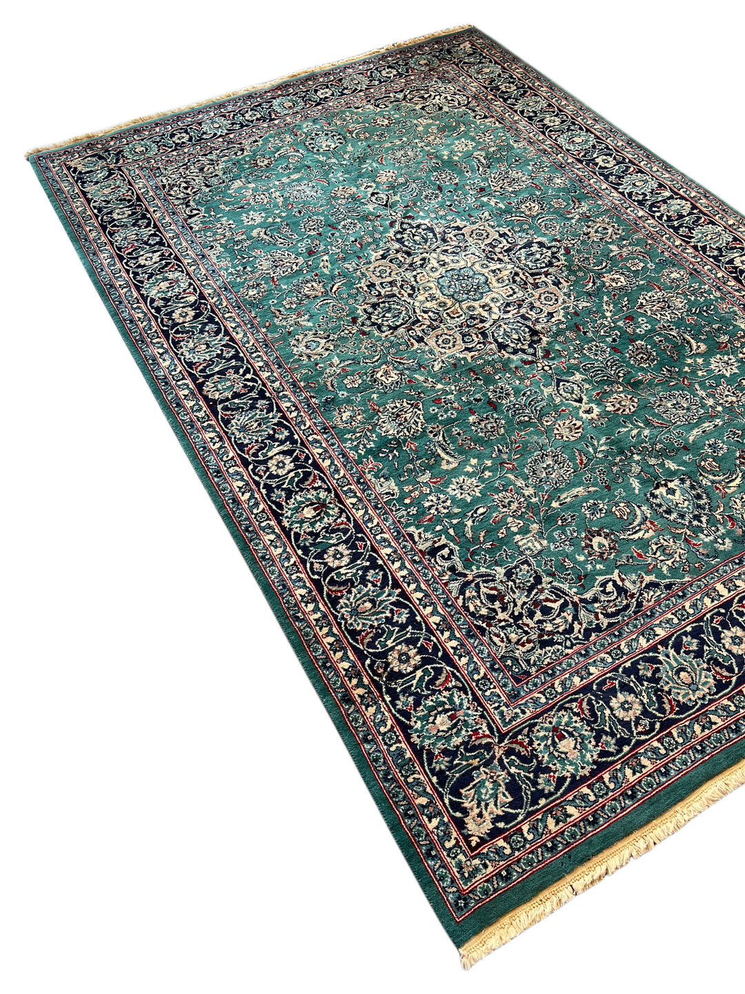 Emerald Imperial Garden – Teal Green &amp; Navy Blue Traditional Medallion Rug – 6’1” x 9’0”