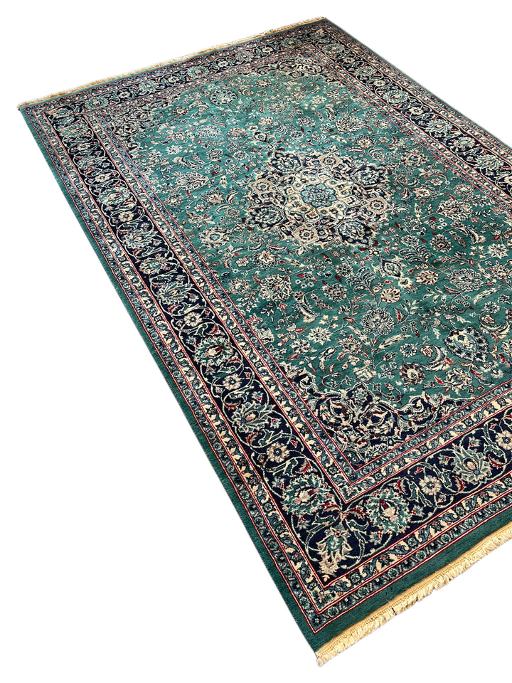 Emerald Imperial Garden – Teal Green &amp; Navy Blue Traditional Medallion Rug – 6’1” x 9’0”