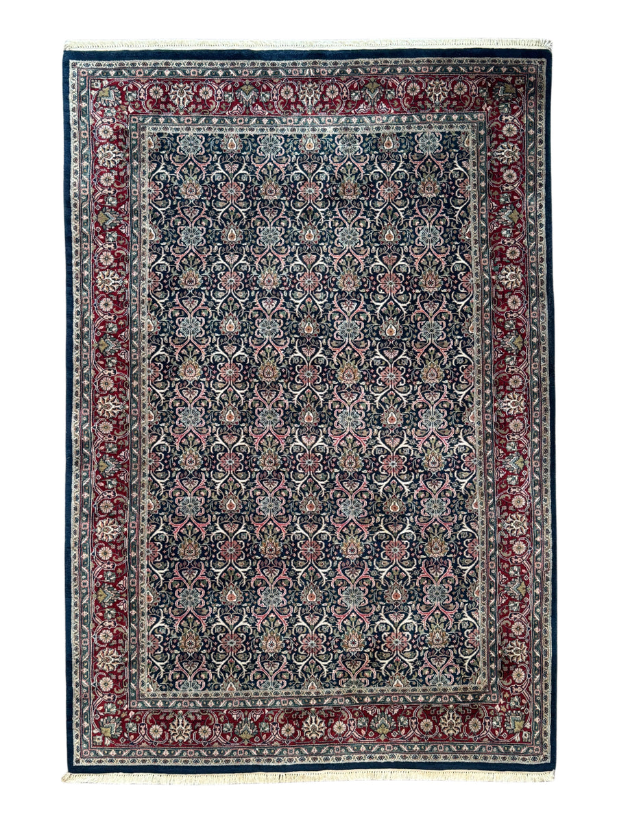 Midnight Royal Garden – Navy Blue & Ruby Red Traditional Floral Rug – 6’1” x 8’10”