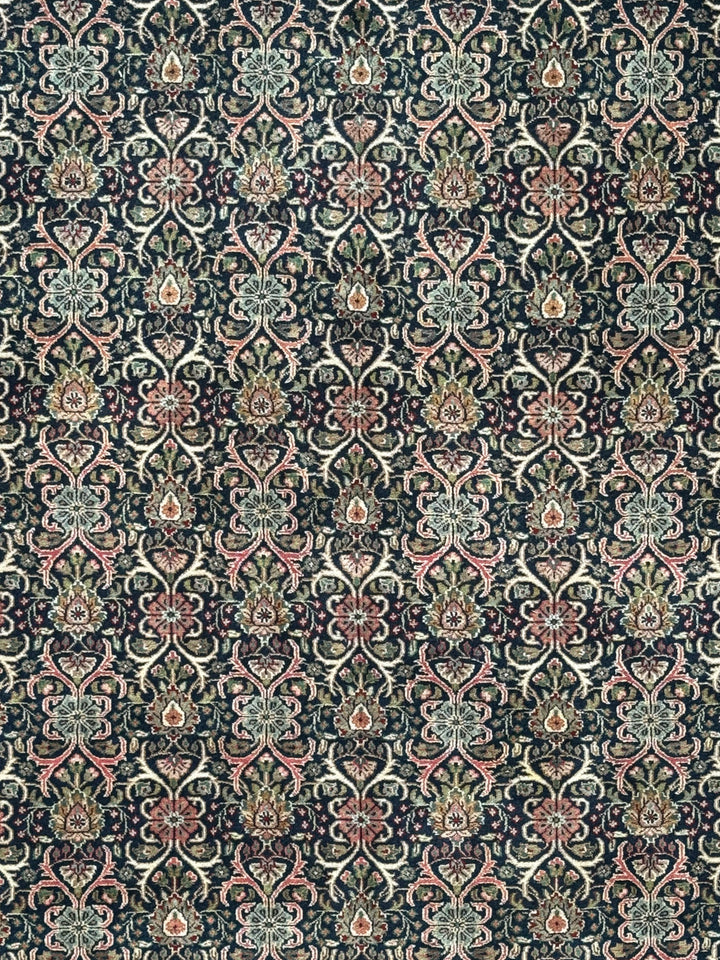 Midnight Royal Garden – Navy Blue &amp; Ruby Red Traditional Floral Rug – 6’1” x 8’10”