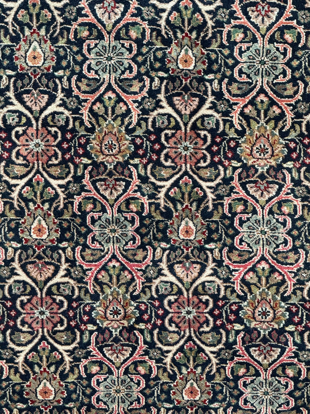 Midnight Royal Garden – Navy Blue &amp; Ruby Red Traditional Floral Rug – 6’1” x 8’10”