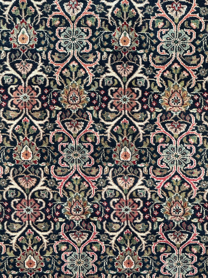 Midnight Royal Garden – Navy Blue &amp; Ruby Red Traditional Floral Rug – 6’1” x 8’10”