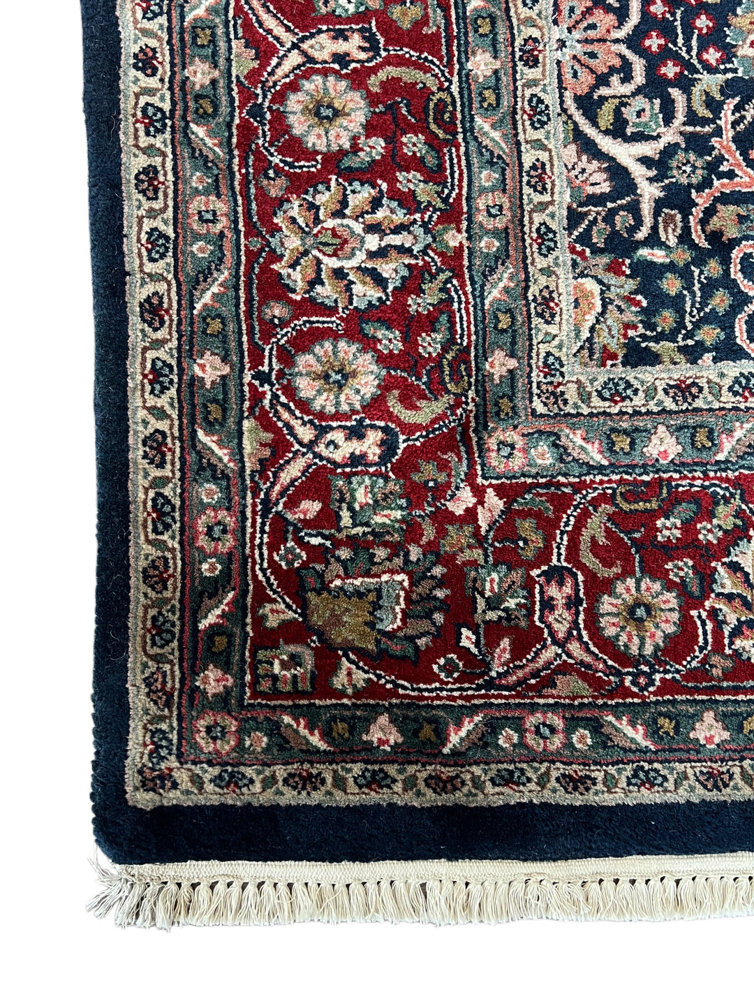 Midnight Royal Garden – Navy Blue &amp; Ruby Red Traditional Floral Rug – 6’1” x 8’10”