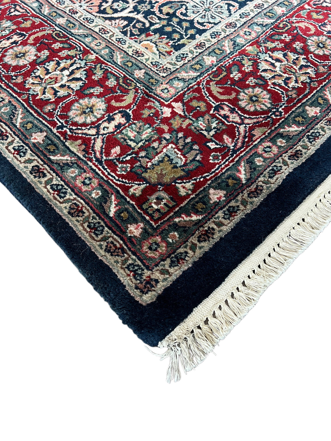 Midnight Royal Garden – Navy Blue &amp; Ruby Red Traditional Floral Rug – 6’1” x 8’10”