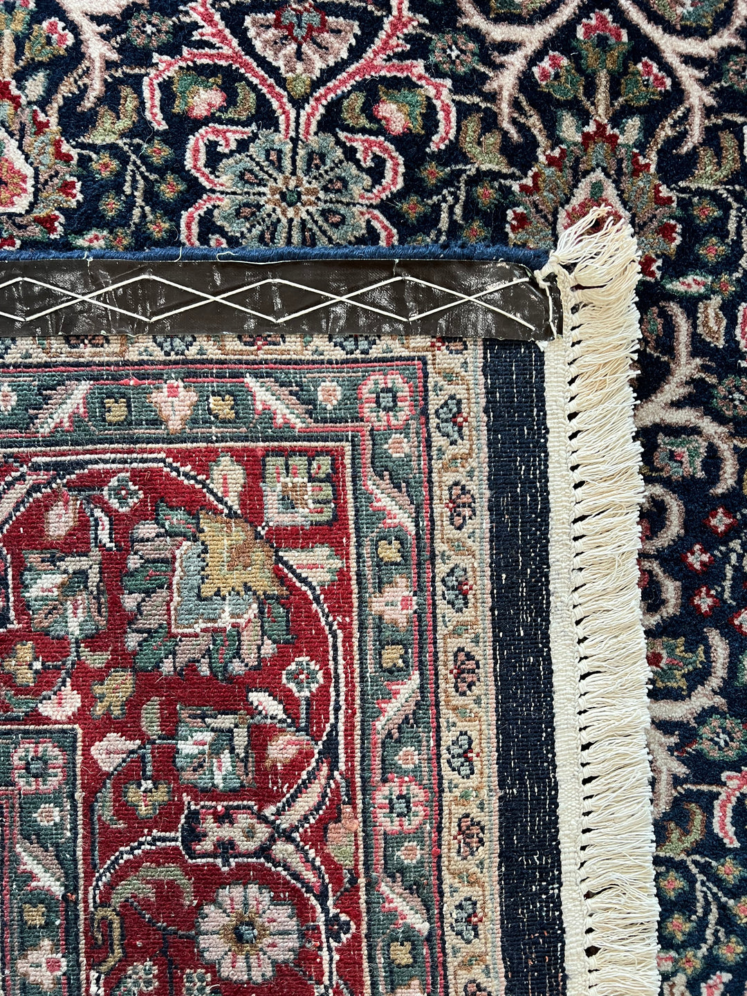 Midnight Royal Garden – Navy Blue &amp; Ruby Red Traditional Floral Rug – 6’1” x 8’10”