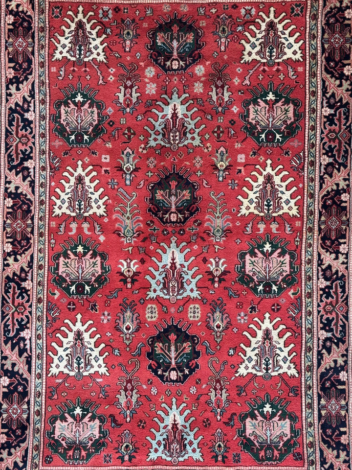 Crimson Heritage Garden – Red &amp; Midnight Navy Traditional Floral Rug – 6’1” x 9’5”