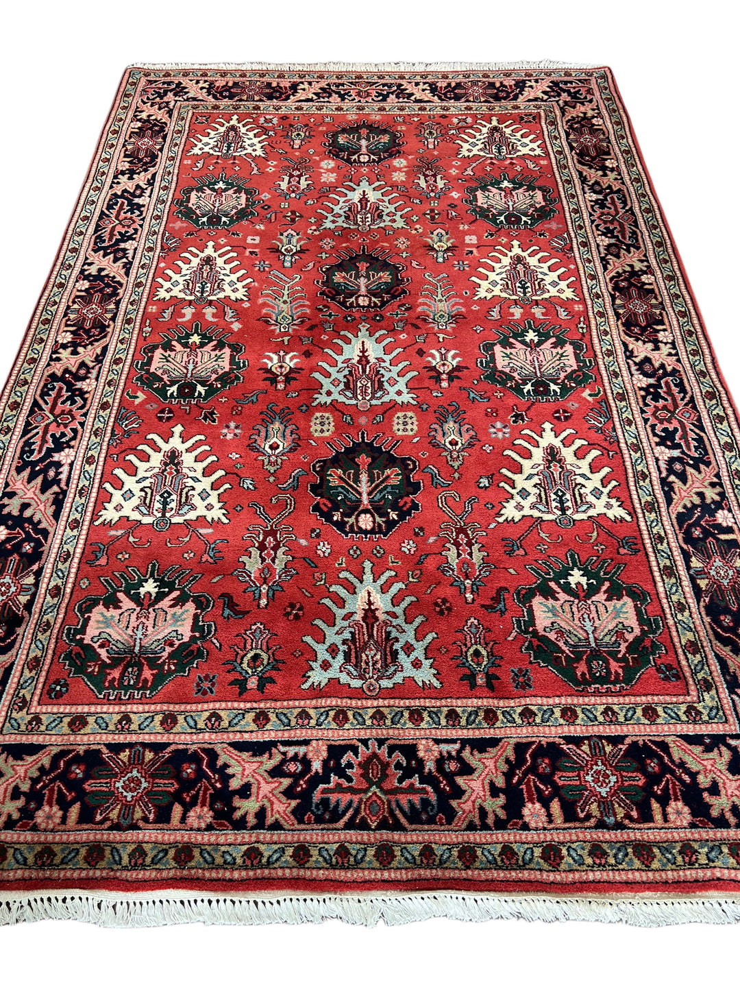 Crimson Heritage Garden – Red &amp; Midnight Navy Traditional Floral Rug – 6’1” x 9’5”