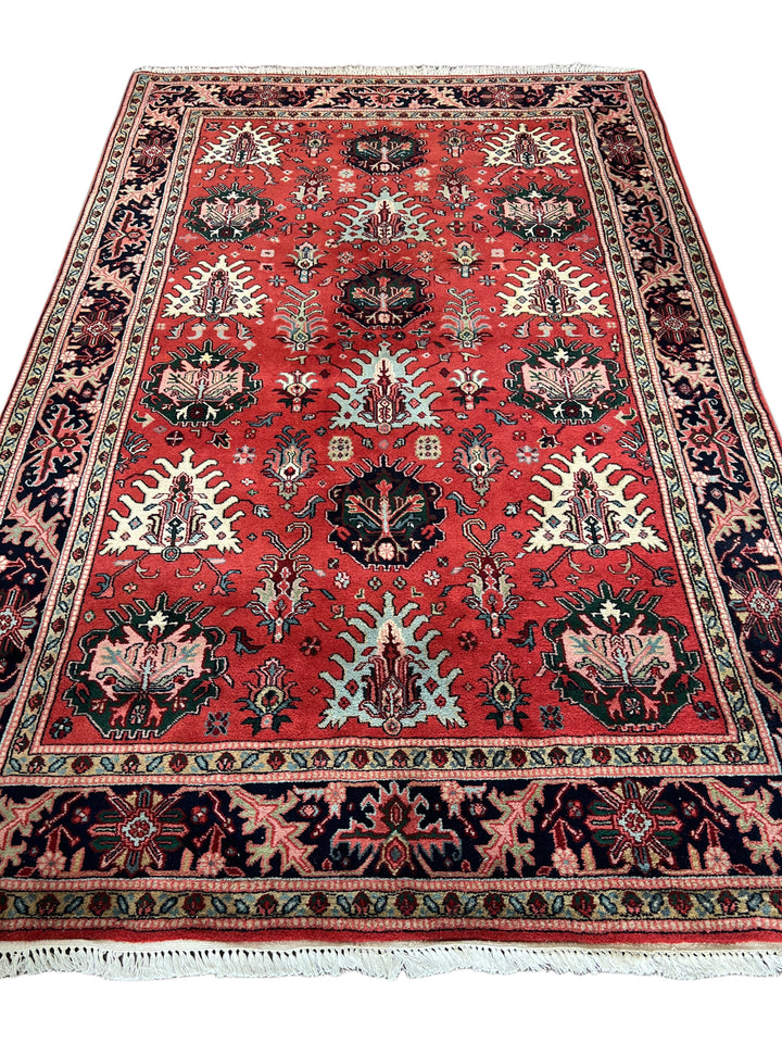 Crimson Heritage Garden – Red &amp; Midnight Navy Traditional Floral Rug – 6’1” x 9’5”