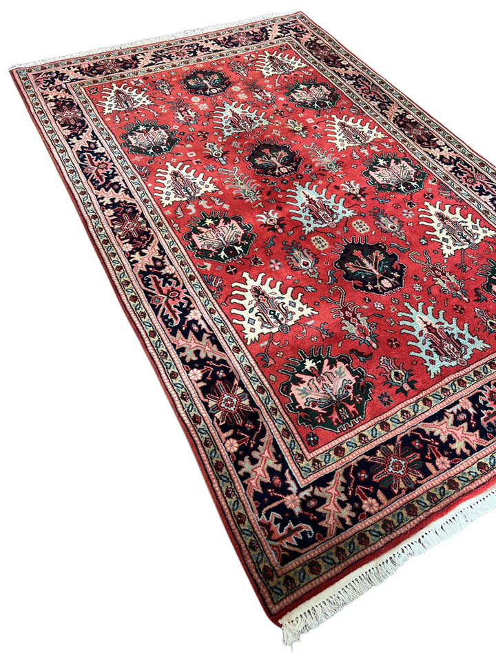 Crimson Heritage Garden – Red &amp; Midnight Navy Traditional Floral Rug – 6’1” x 9’5”