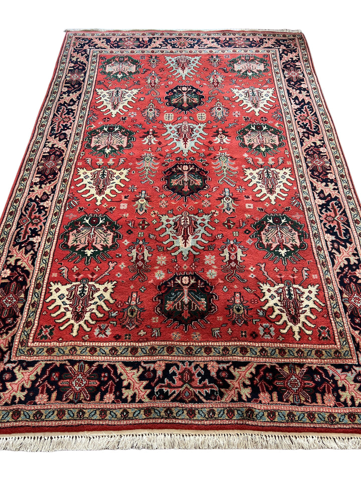 Crimson Heritage Garden – Red &amp; Midnight Navy Traditional Floral Rug – 6’1” x 9’5”