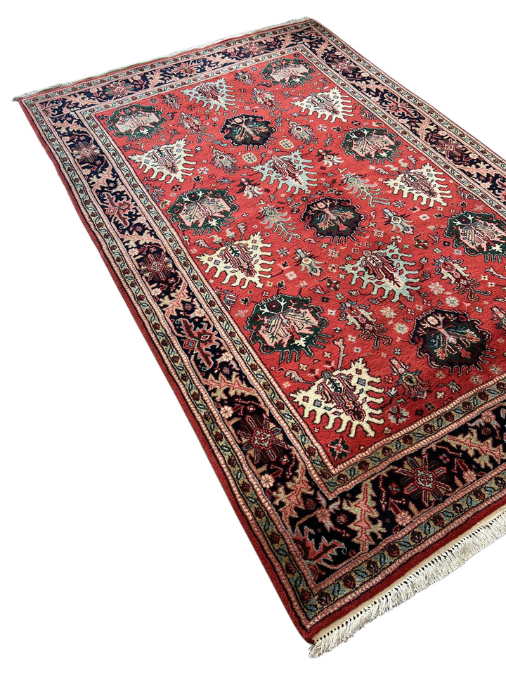 Crimson Heritage Garden – Red &amp; Midnight Navy Traditional Floral Rug – 6’1” x 9’5”
