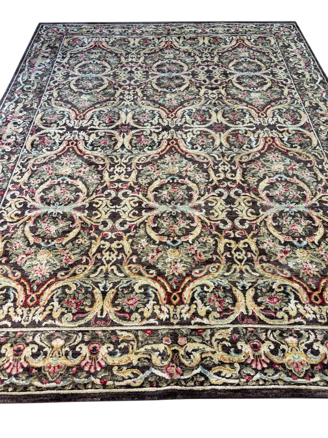 European Aubusson Style Wool Rug – Charcoal Floral Design – 10’0” x 13’4”